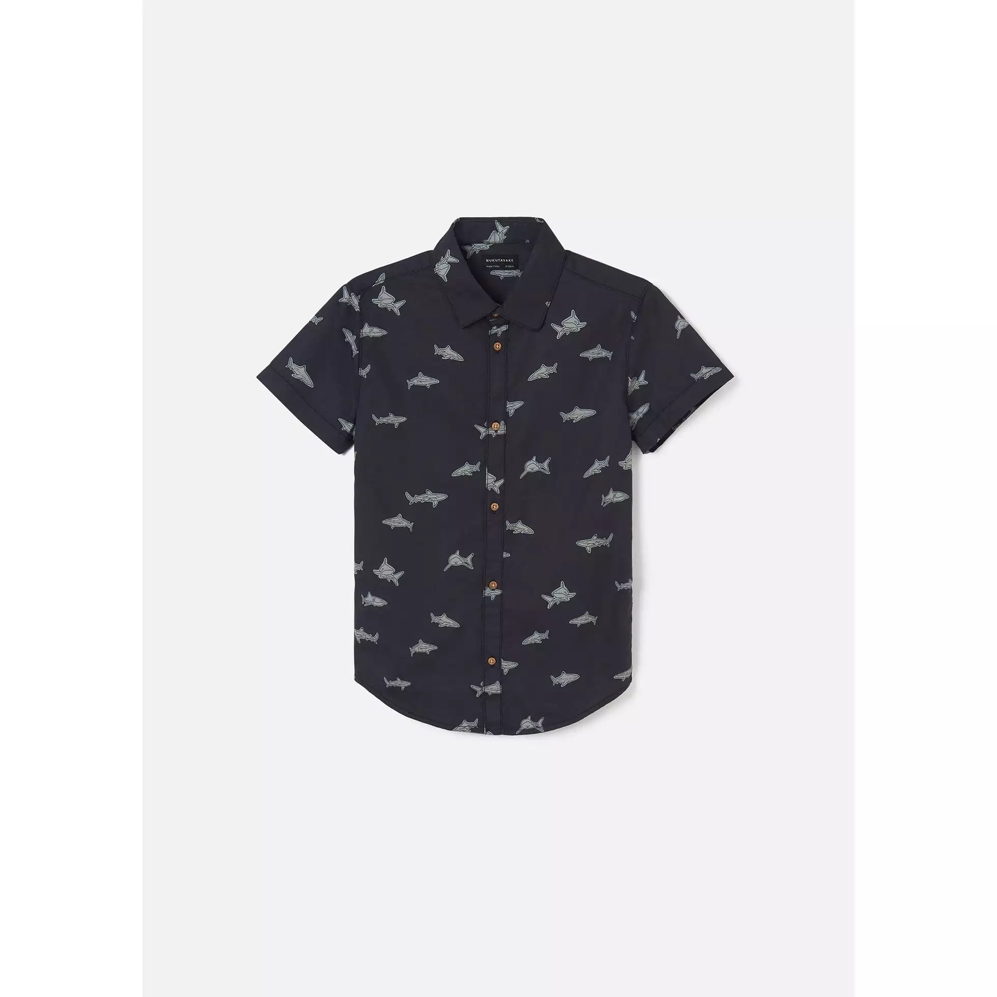 Nukutavake S/S Dress Shirt w/Shark Print _Dark Grey 6113-71