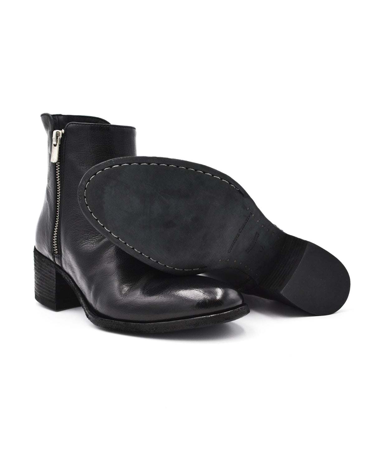 Officine Denner Black Double Zip Mid Heel Boot