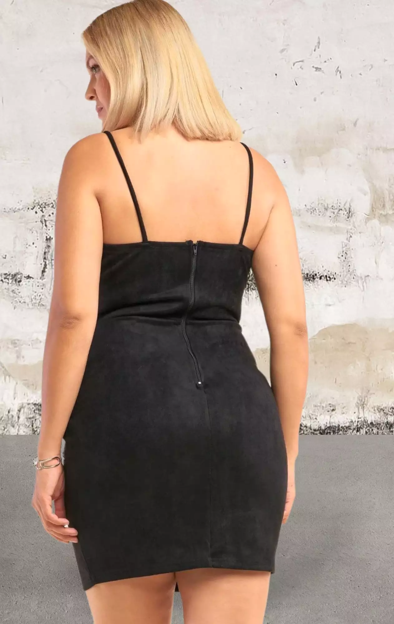 Plus size suede tight fit square neckline dress