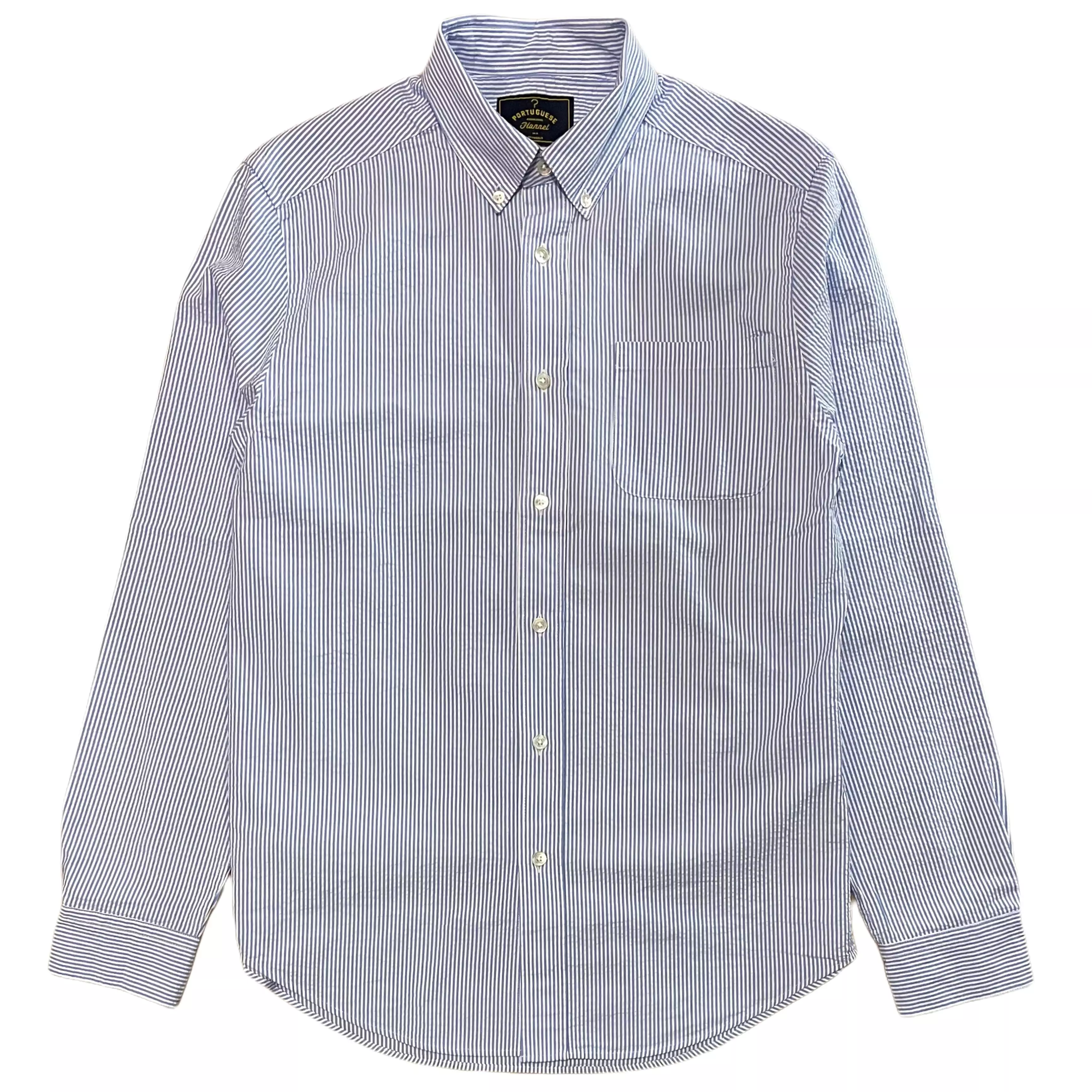 PORTUGUESE FLANNEL Atlantico Seersucker Stripe Blue Shirt