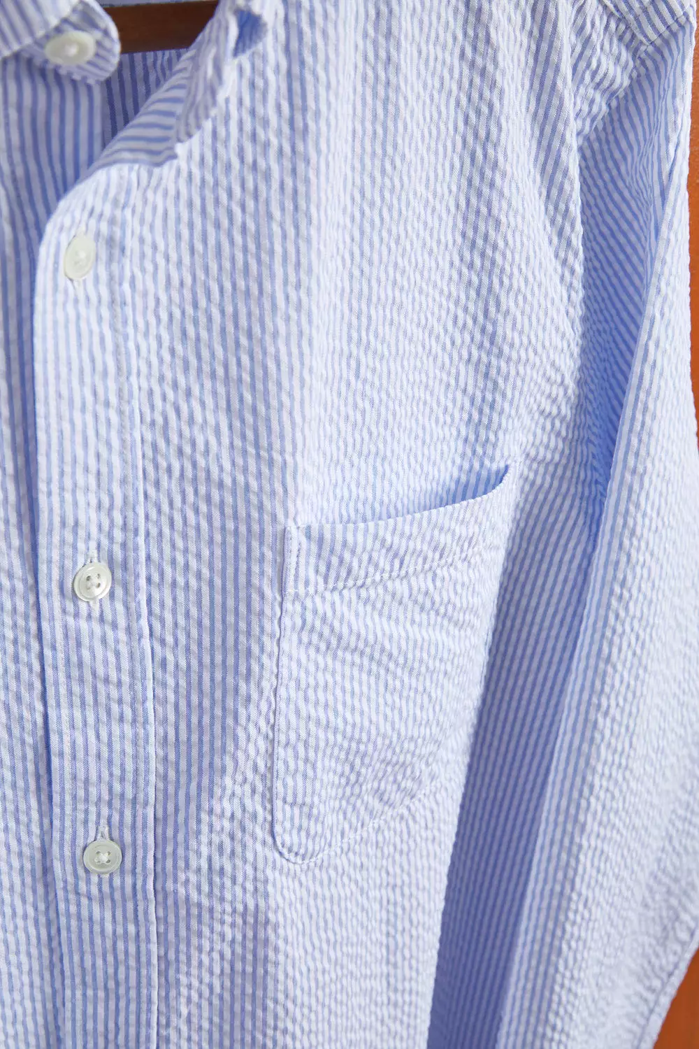 PORTUGUESE FLANNEL Atlantico Seersucker Stripe Blue Shirt