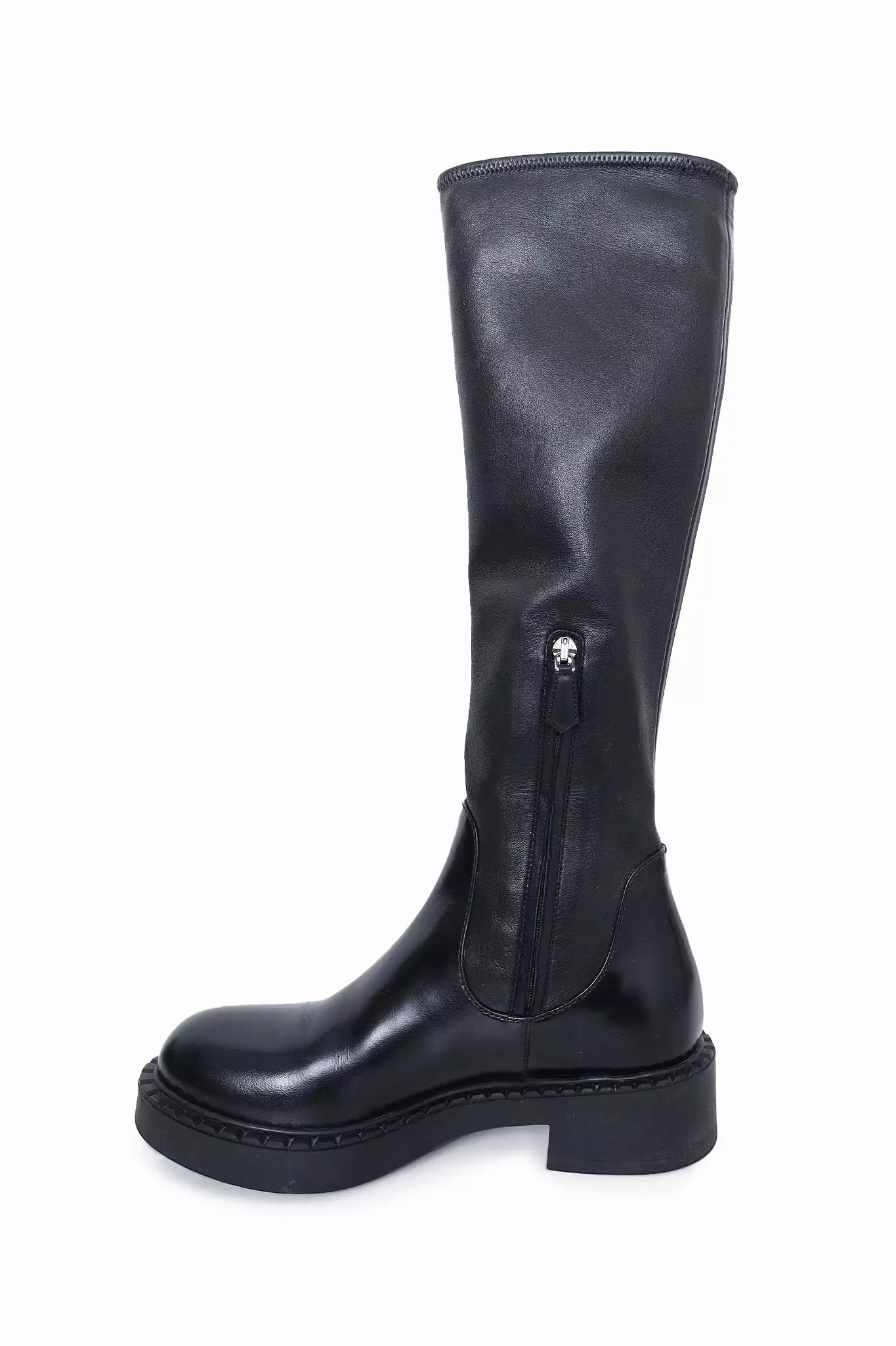 Prada Black Leather Stretch Napa Moto Knee Boots Size 36