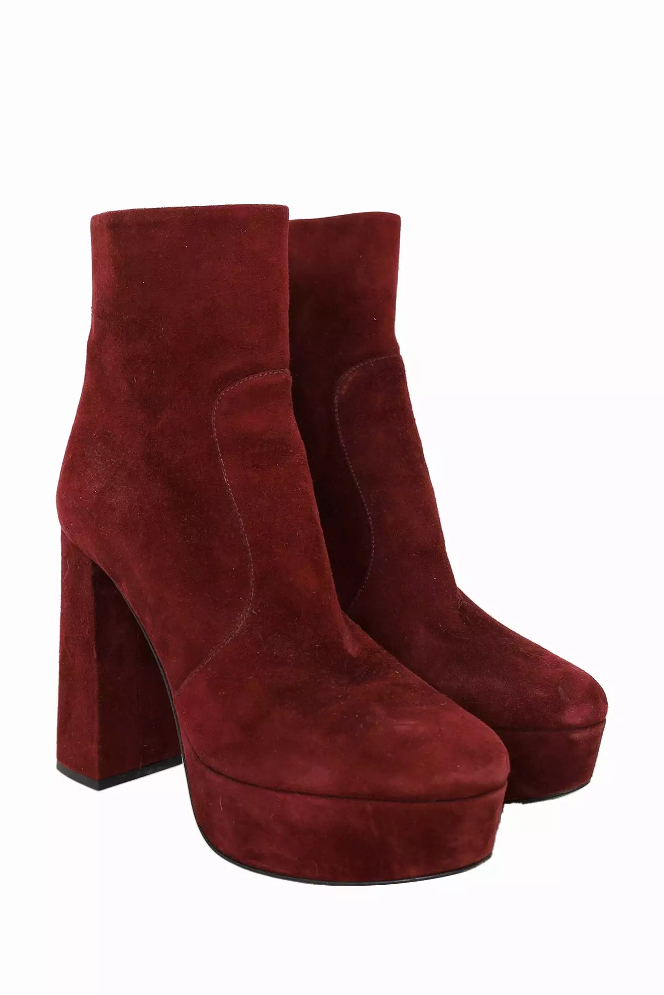 Prada Burgundy Suede Platform Heeled Boots Size 36.5