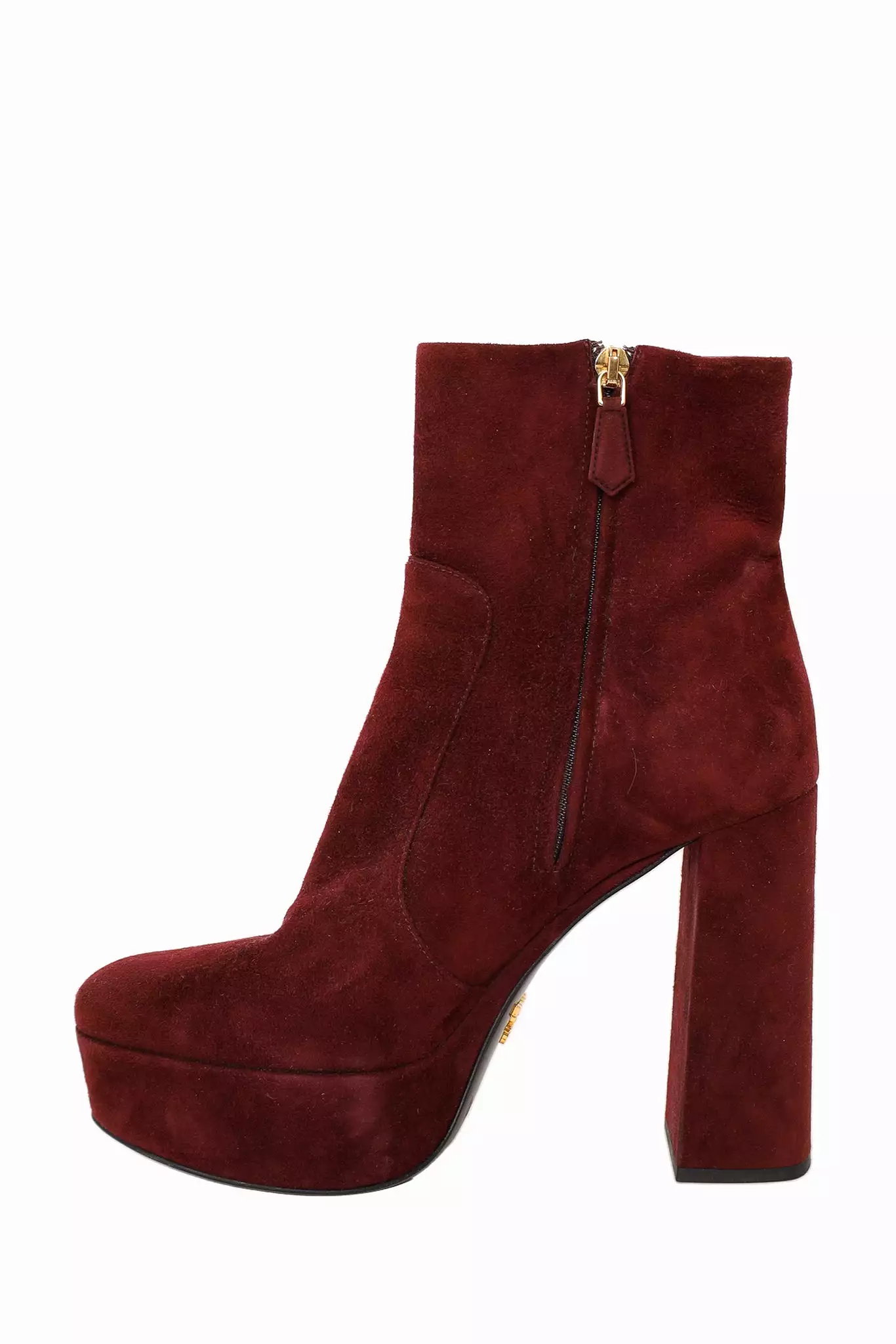 Prada Burgundy Suede Platform Heeled Boots Size 36.5