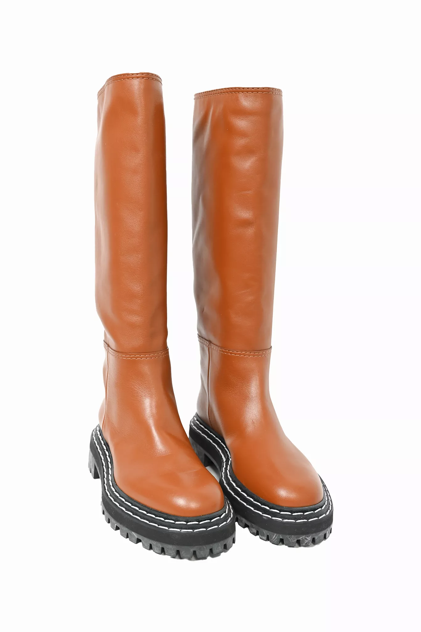 Proenza Schouler Brown Leather Lug Sole Knee High Boots Size 35