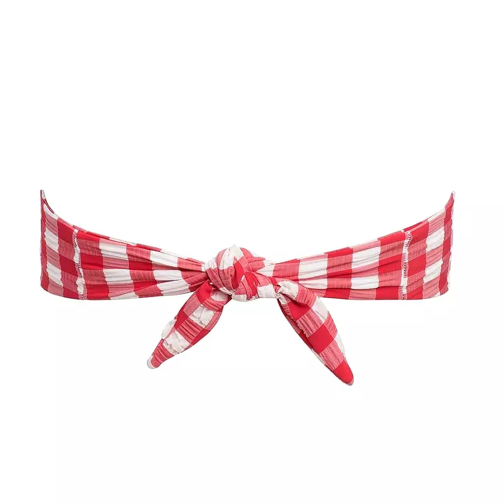 Red Gingham Tori Ties Bandeau Bikini Top