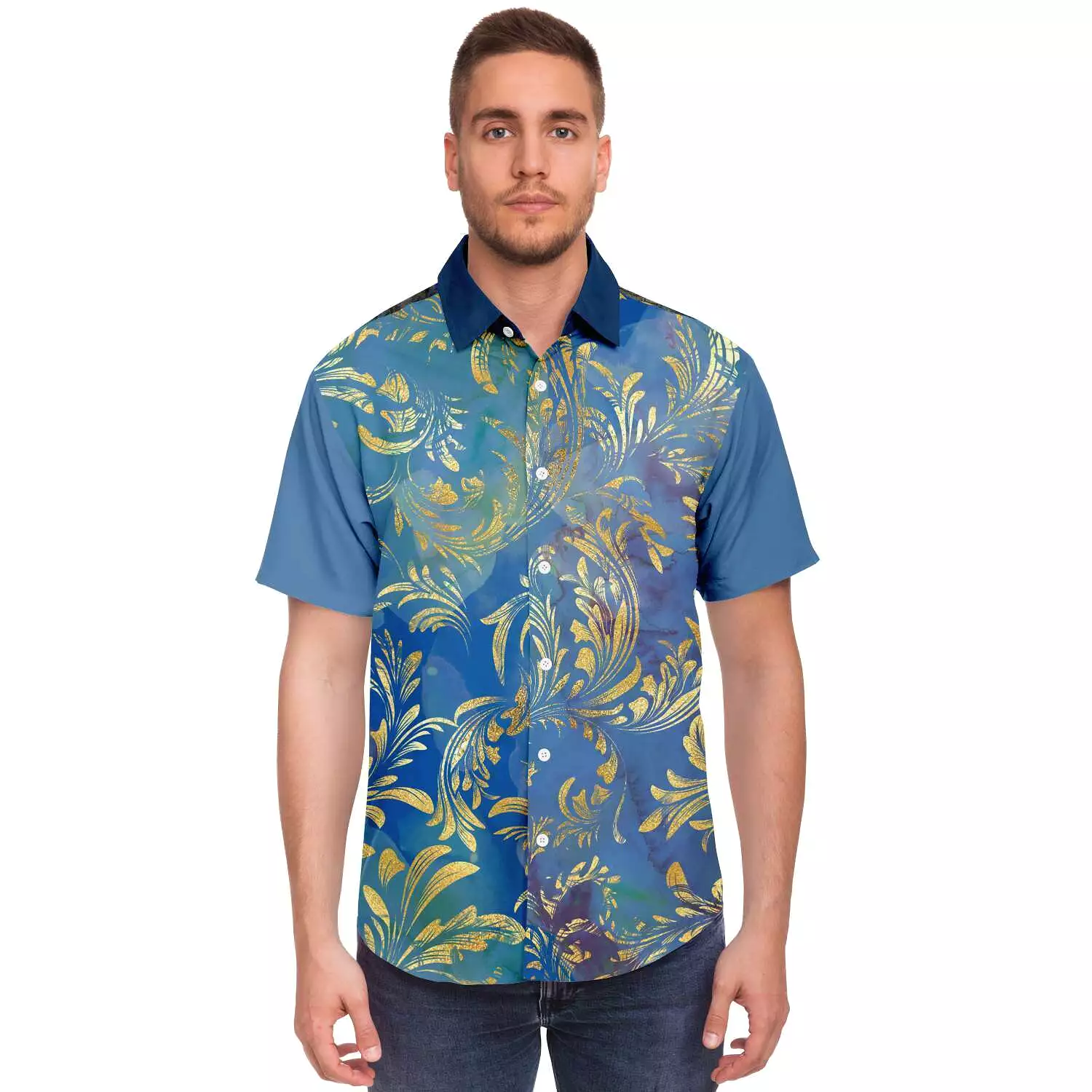 Royal Peacock Short Sleeve Button Down Shirt