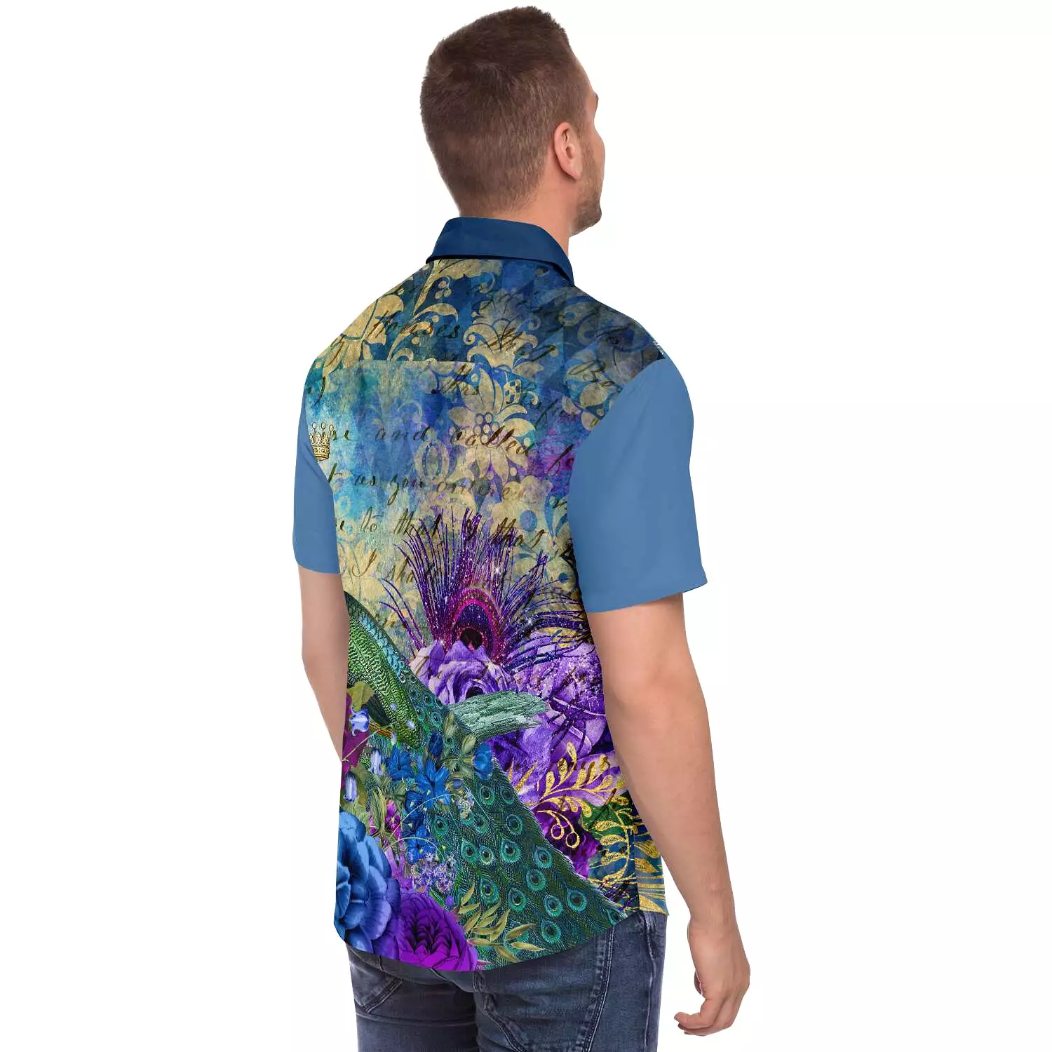 Royal Peacock Short Sleeve Button Down Shirt