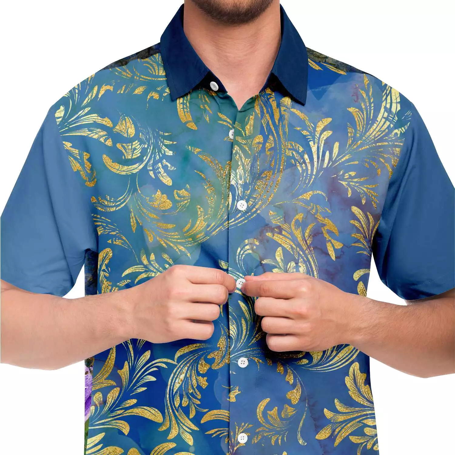 Royal Peacock Short Sleeve Button Down Shirt