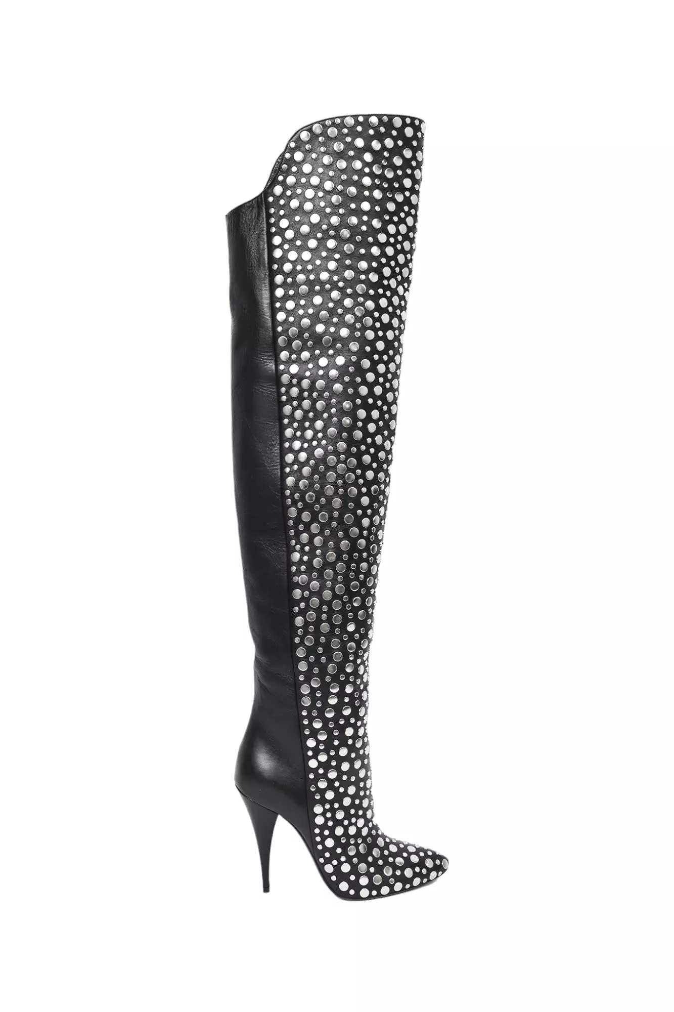 Saint Laurent Black Leather Studded 110 Over The Knee Boots Size 38