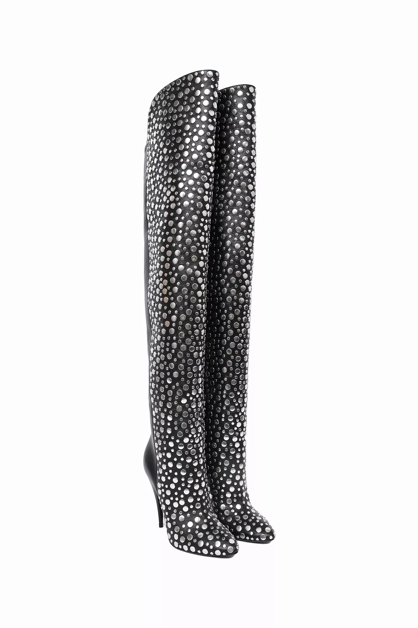 Saint Laurent Black Leather Studded 110 Over The Knee Boots Size 38