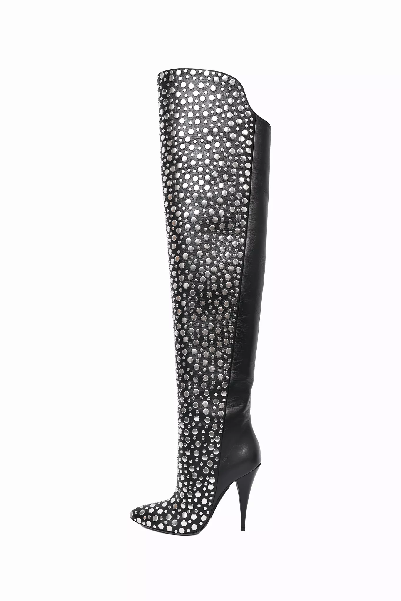 Saint Laurent Black Leather Studded 110 Over The Knee Boots Size 38