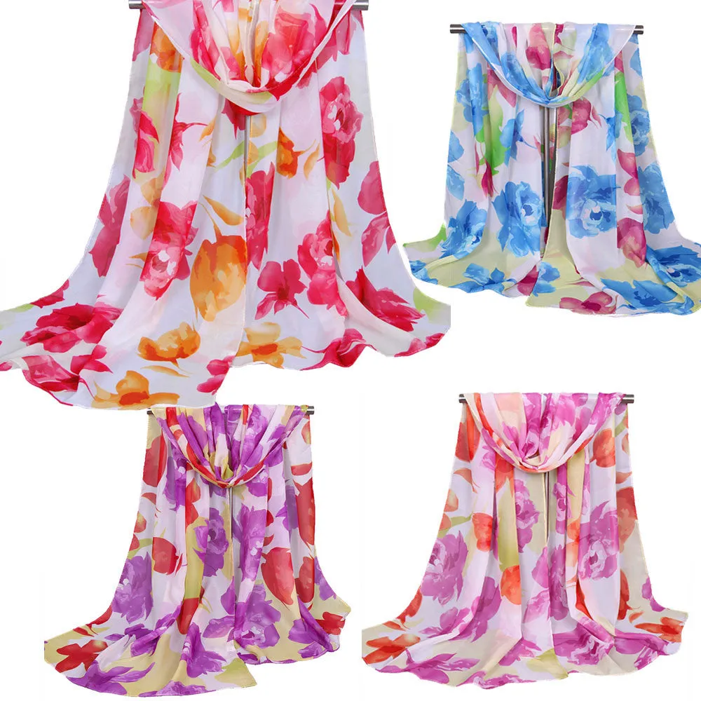 Scarf From India poncho BeachShawls and Scarves Casual Flowers style Lady Long Wrap Women Chiffon Scarfs Cover Up