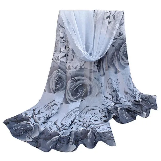 Scarf Women Beautiful Rose Print Pattern Chiffon Shawl Wrap Women Ladies Scarves Female Echarpe Hiver Femme GS