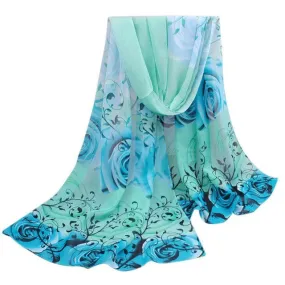 Scarf Women Beautiful Rose Print Pattern Chiffon Shawl Wrap Women Ladies Scarves Female Echarpe Hiver Femme GS