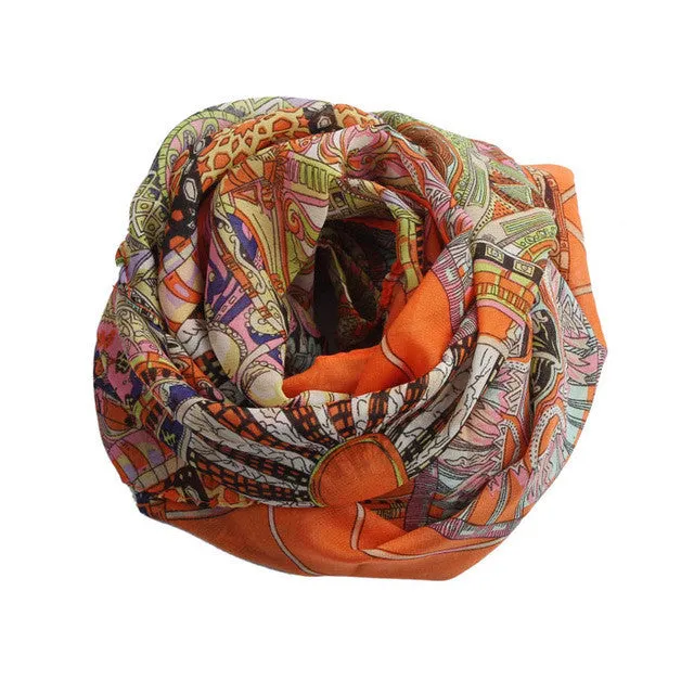 Scarf Women Chiffon Vintage Wheel Printed Autumn Winter Scarf Echarpe Hiver Femme#A12 SM6