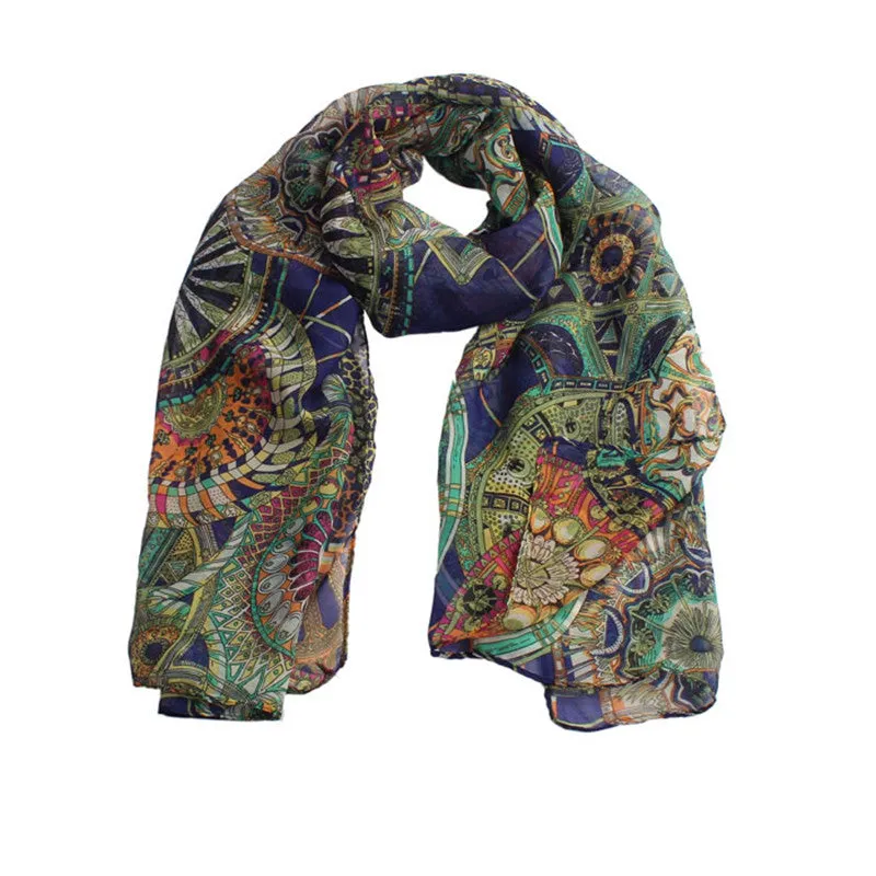 Scarf Women Chiffon Vintage Wheel Printed Autumn Winter Scarf Echarpe Hiver Femme#A12 SM6