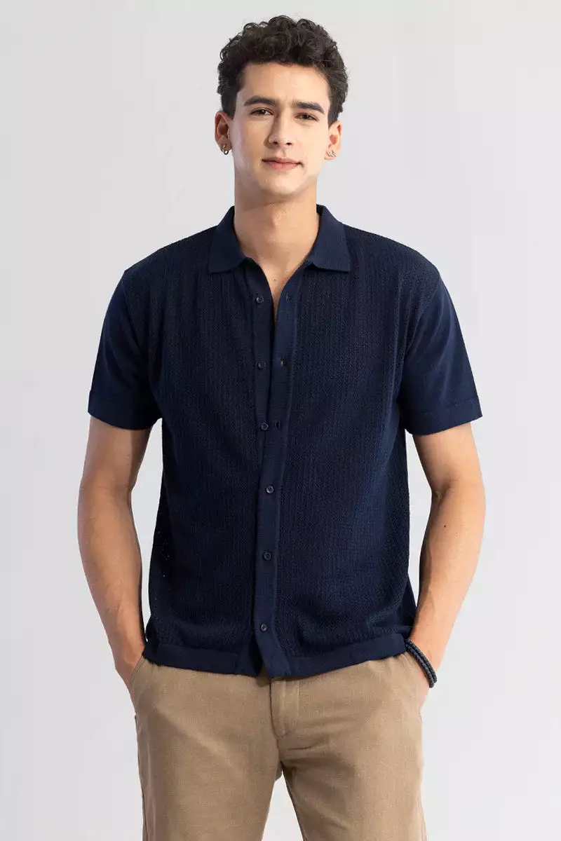 serene knit elegance navy blue shirt