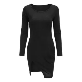 Sexy Elegant Dress Women  Fashion Cotton Side Splite Dress Women Party Bodycon Dresses Ladies  Vestidos Black Grey #23 GS