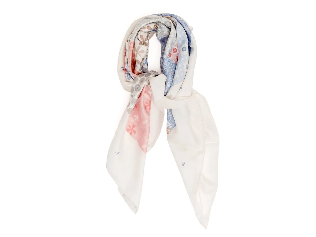 Silk Patchwork Foulard Floral White