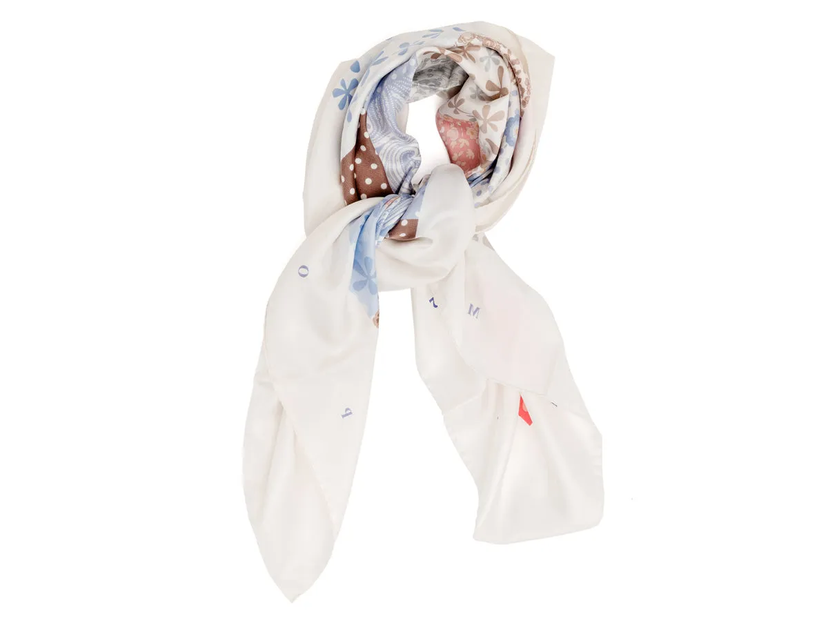 Silk Patchwork Foulard Floral White