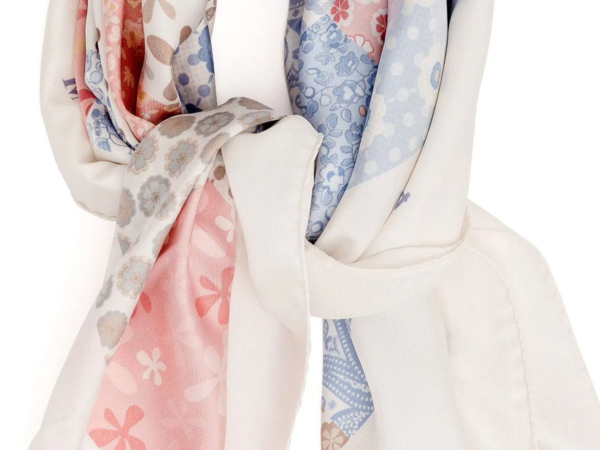 Silk Patchwork Foulard Floral White