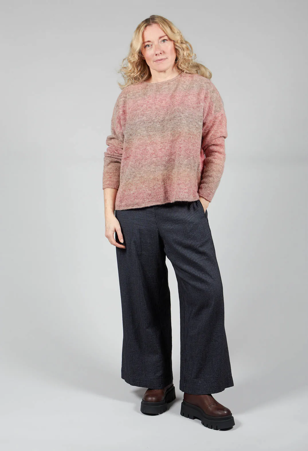 Skaren Pants with Wide Leg in Black and Grey Stripe