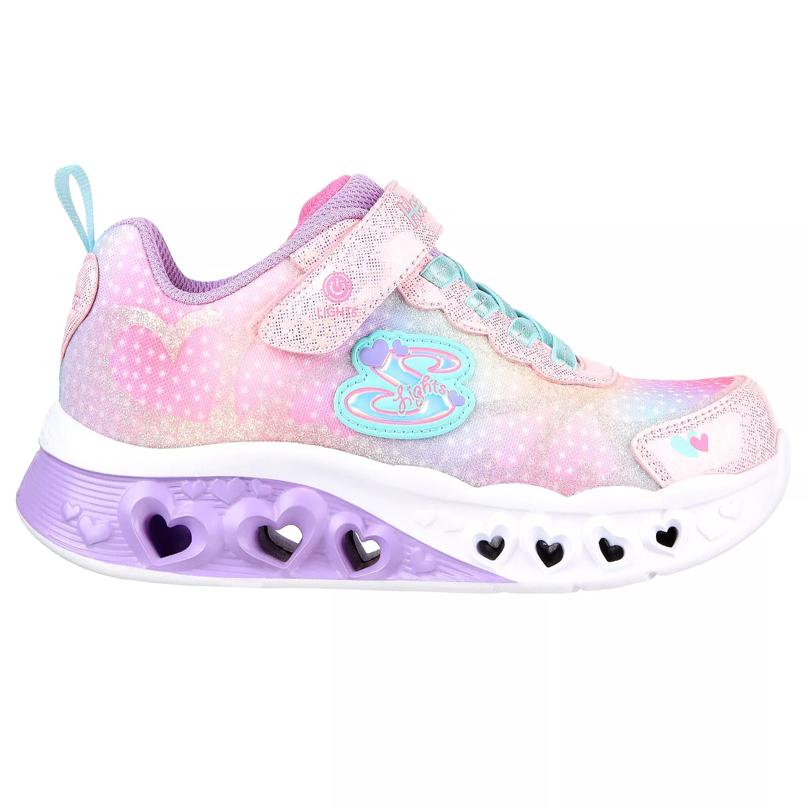 Skechers Pink Multi Simply Love Flutter Hearts Lights Children's Sneaker