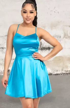 Sleeveless Crisscross V-neckline Satin Dress