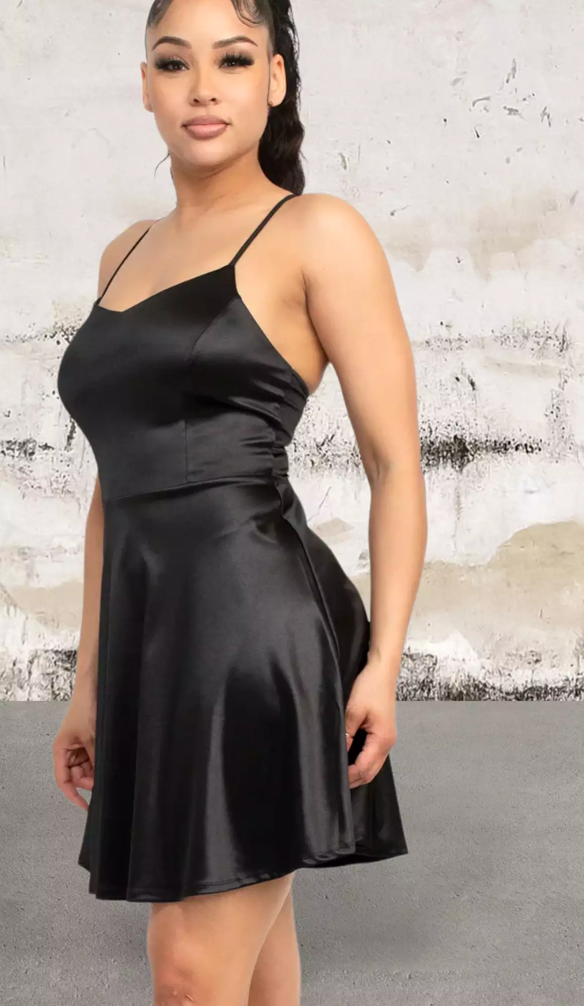 Sleeveless Crisscross V-neckline Satin Dress