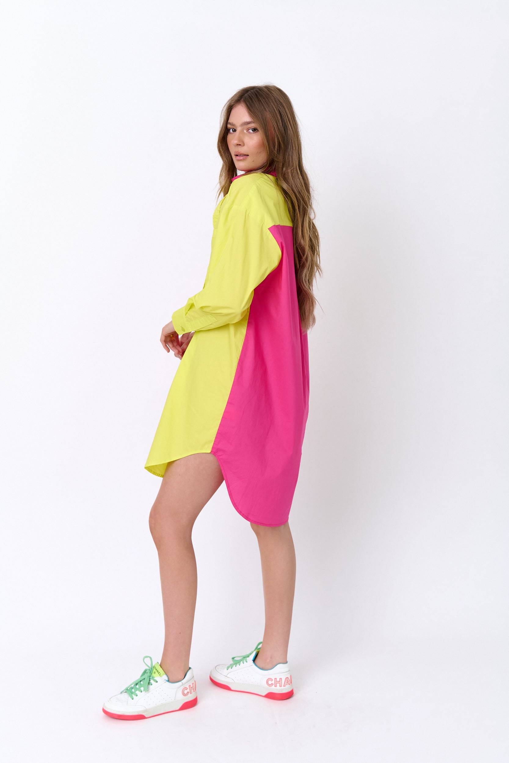 SOLIEL Dress Hot Pink & Yellow