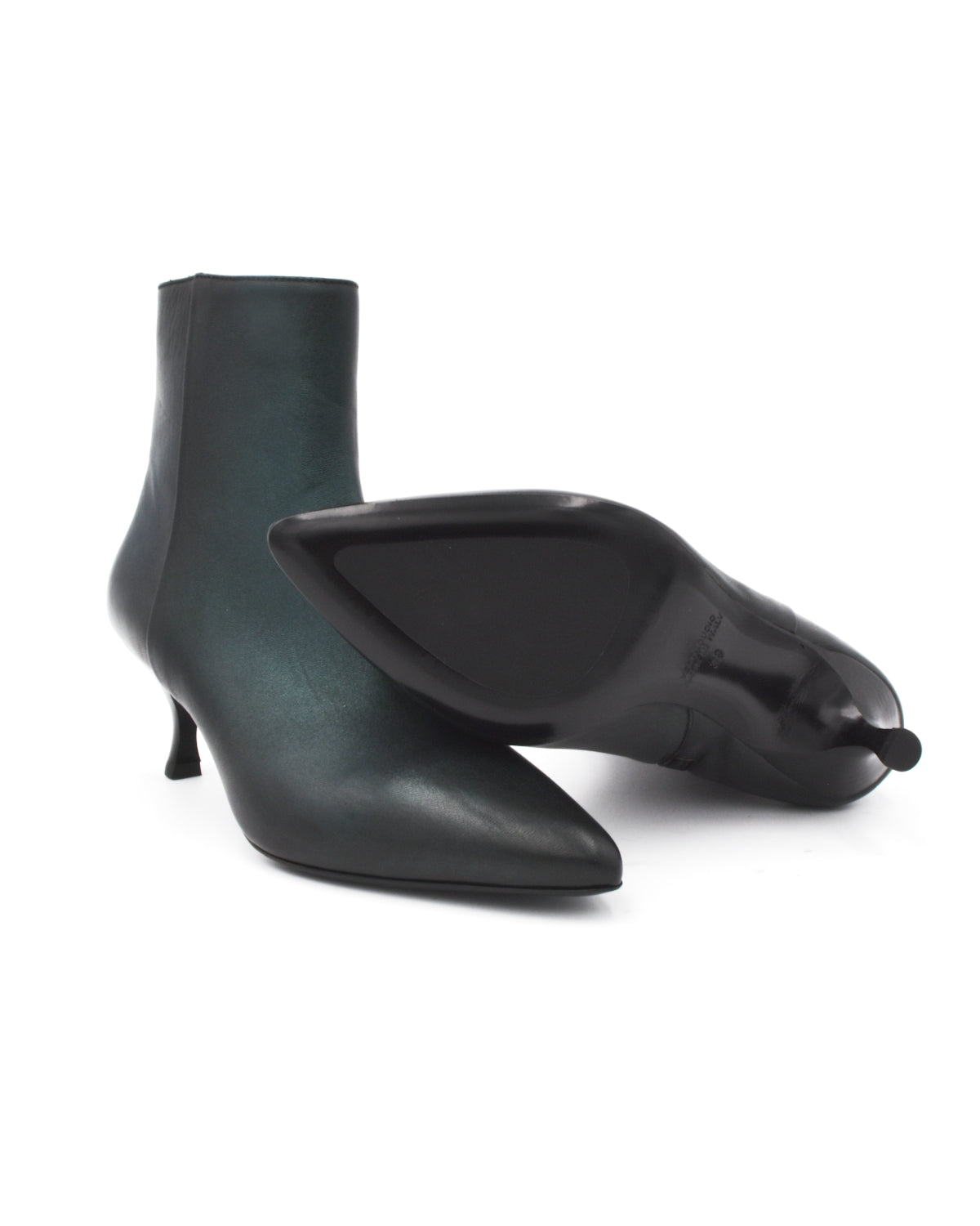 Strategia Metallic Dark Green Kitten Heel Boot