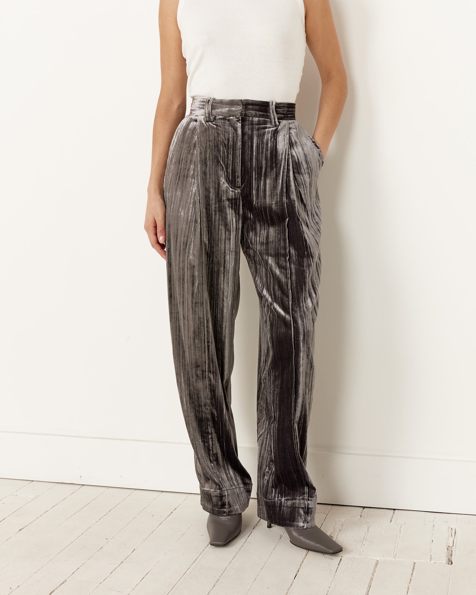 Stripe Velvet Relaxed Pleated Pant