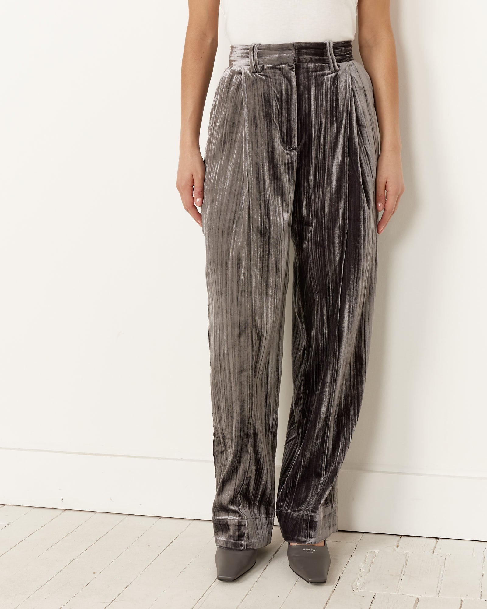 Stripe Velvet Relaxed Pleated Pant