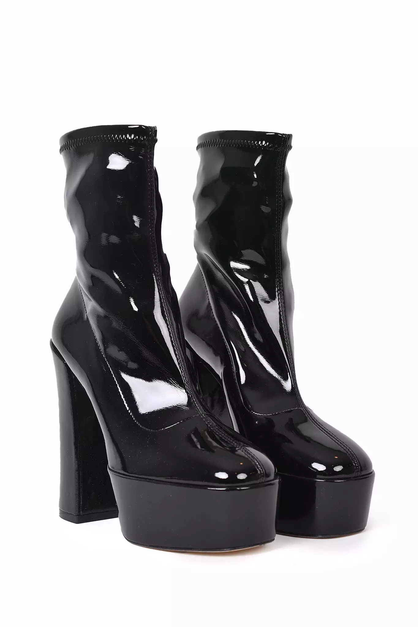 Stuart Weitzman Black PVC Heeled Platform Boots Size 8