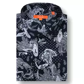 TALLIA BIG AND TALL - MENS DOT PAISLEY DRESS SHIRT - BLACK