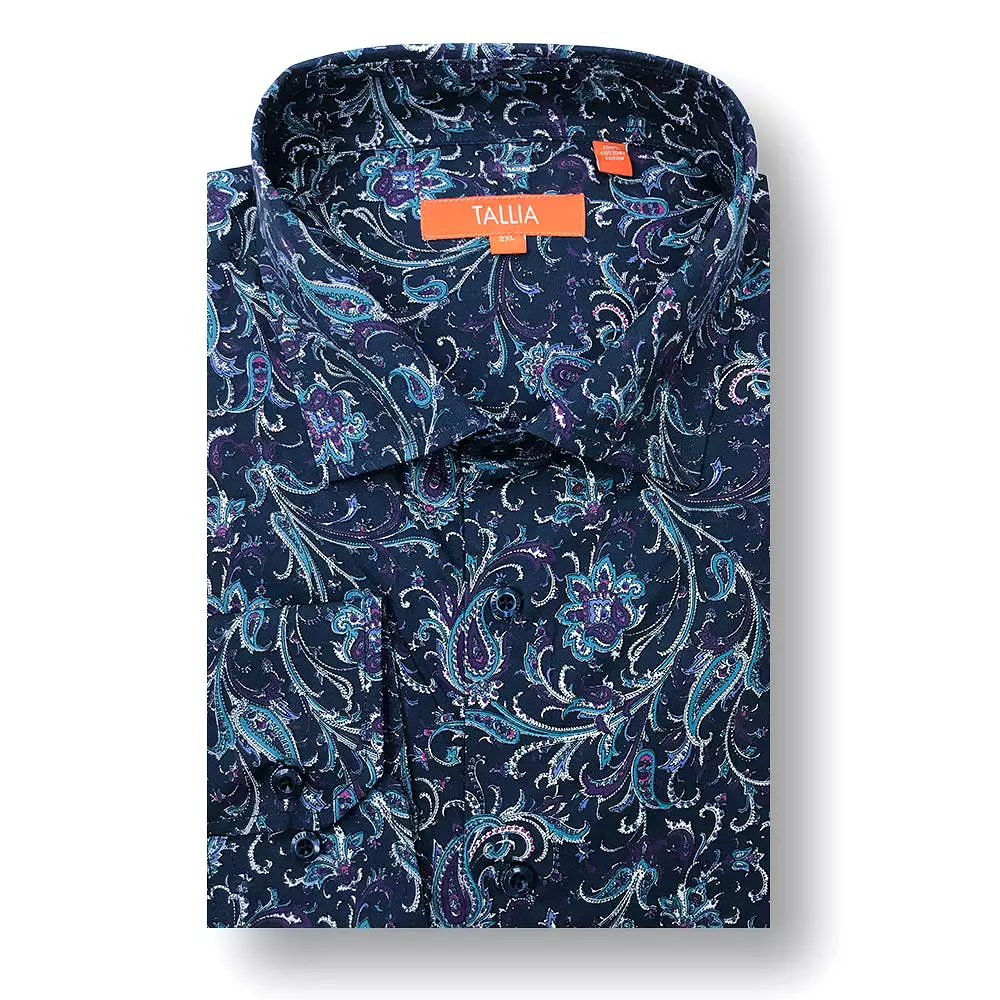 TALLIA BIG AND TALL - MENS PAISLEY DRESS SHIRT - NAVY