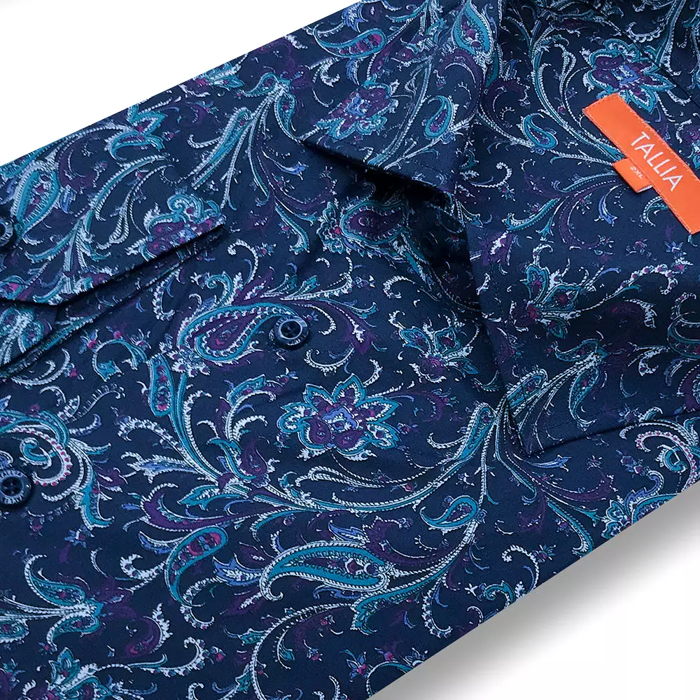 TALLIA BIG AND TALL - MENS PAISLEY DRESS SHIRT - NAVY