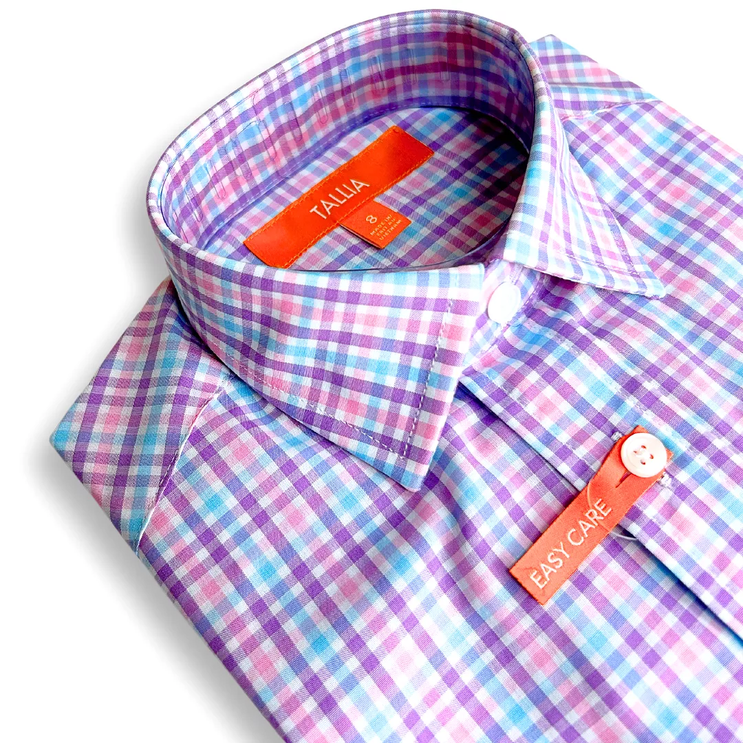 Tallia Boys Purple/Pink Gingham Dress Shirt KZ0033