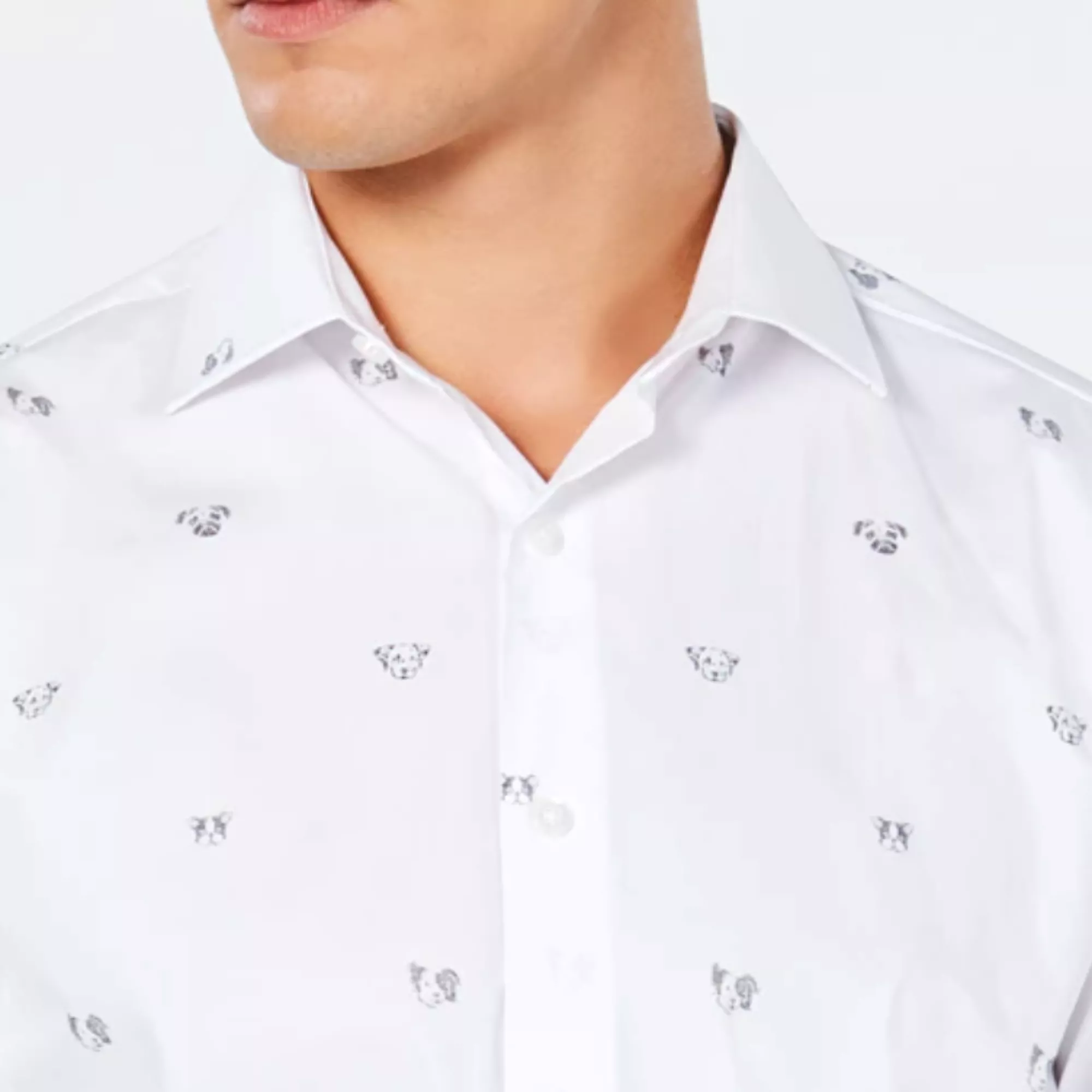 TALLIA MENS DOG PRINT SHIRT - WHITE