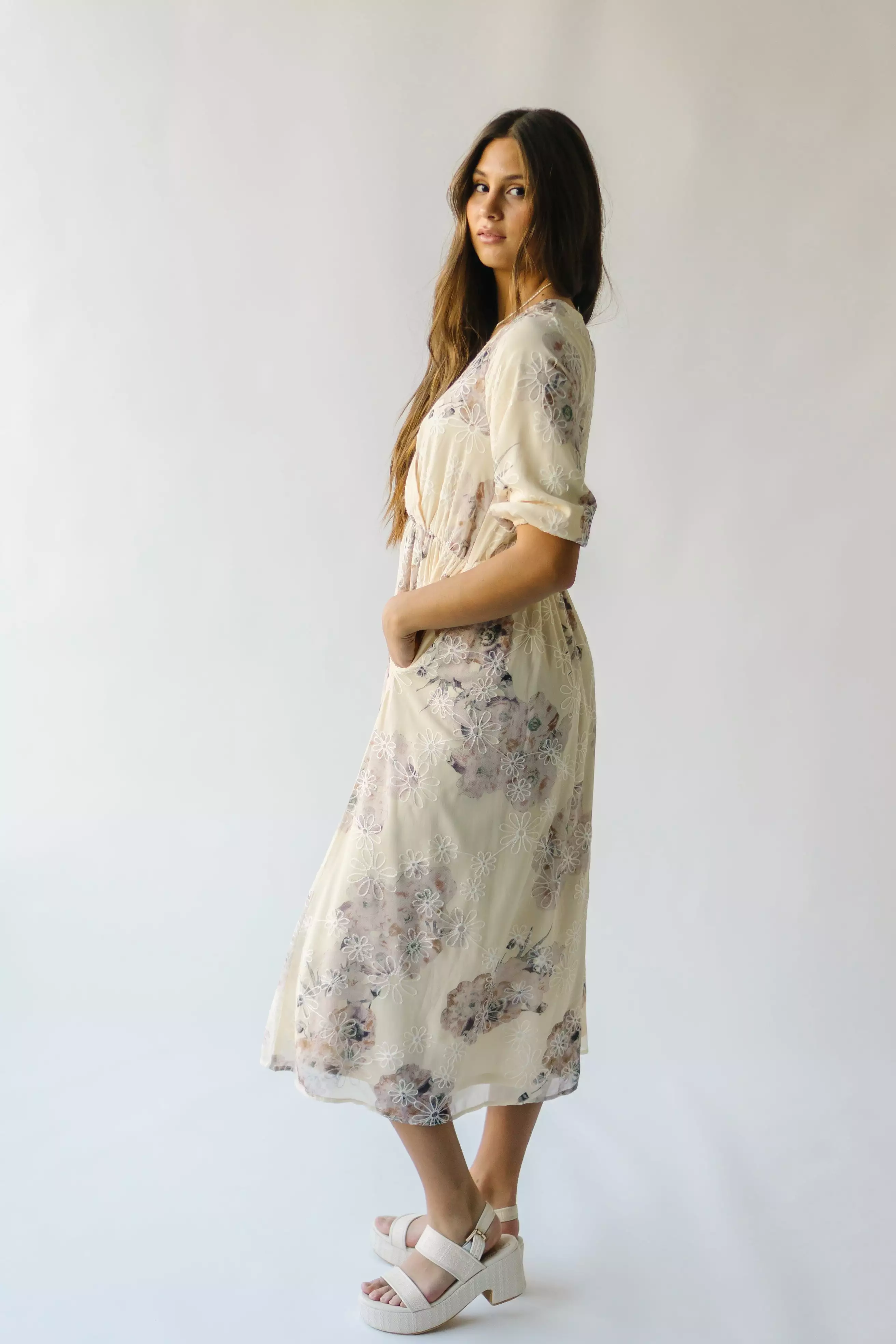 The Brevort Watercolor Floral Dress in Cream Multi