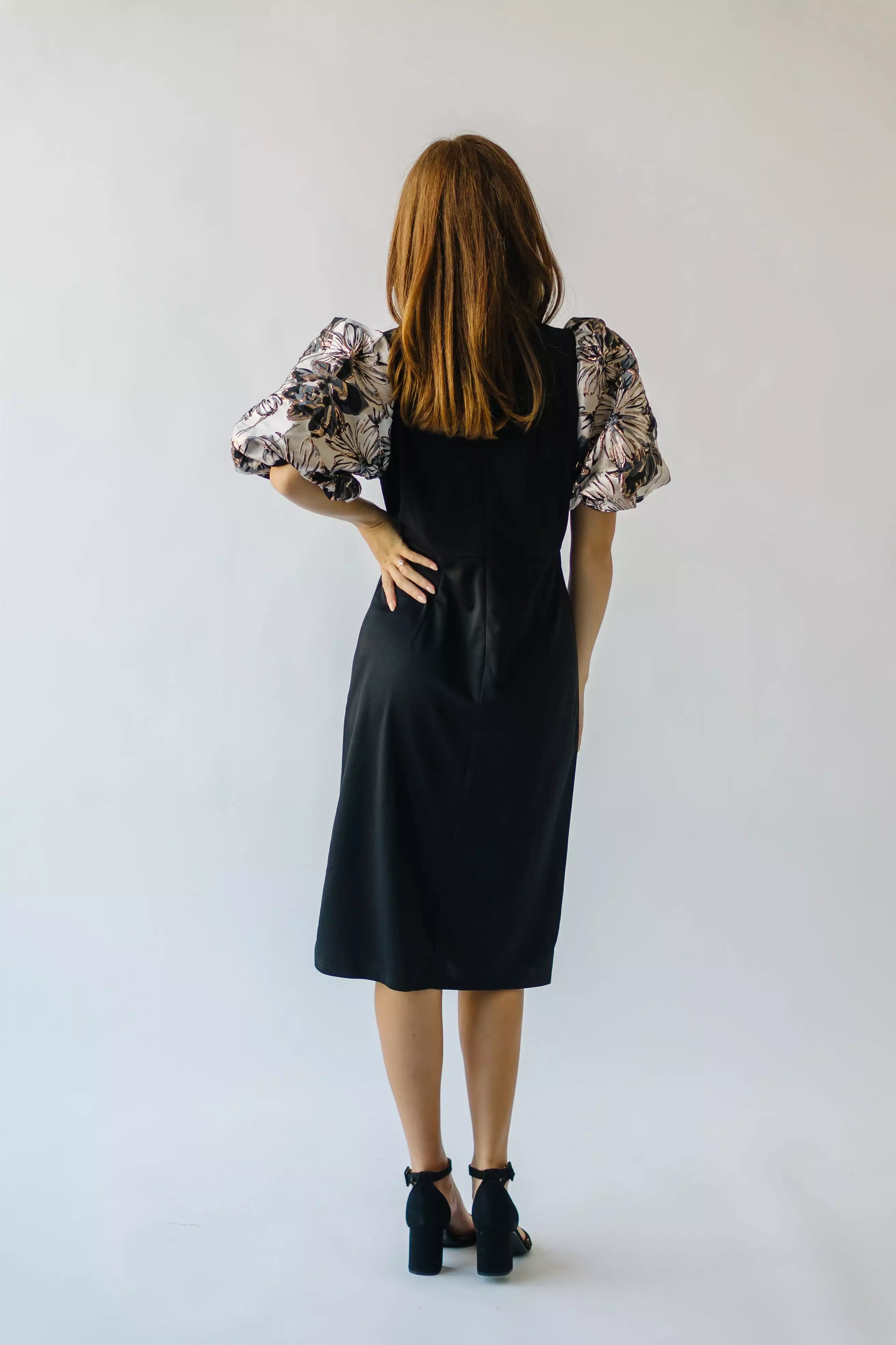 The Brigston Patterned Puff Sleeve Dress in Black