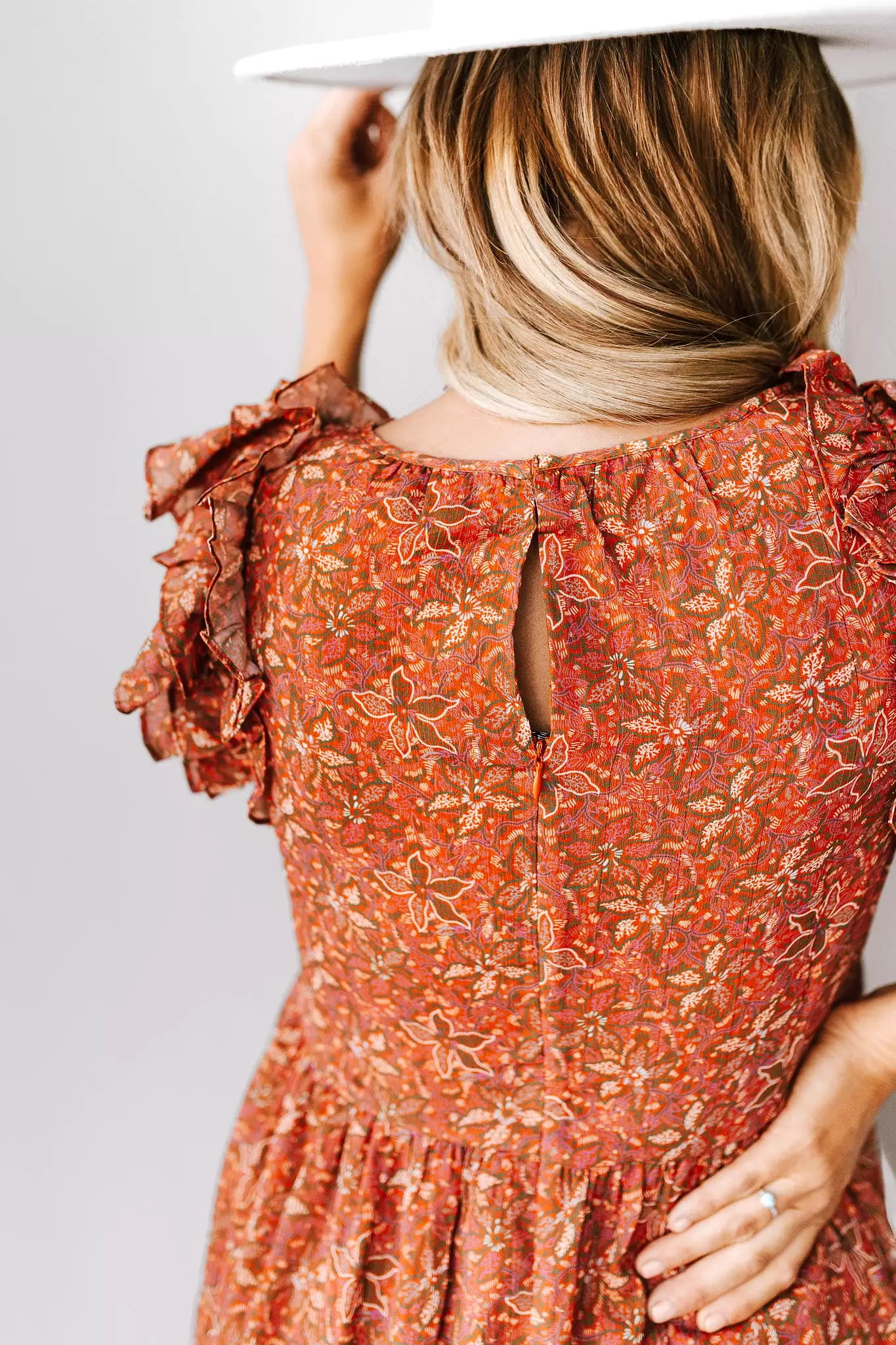 The Dewayne Ruffle Sleeve Dress in Rust