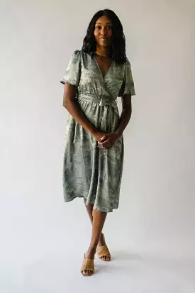 The Elaine Tie Detail Dress in Olive Metallic