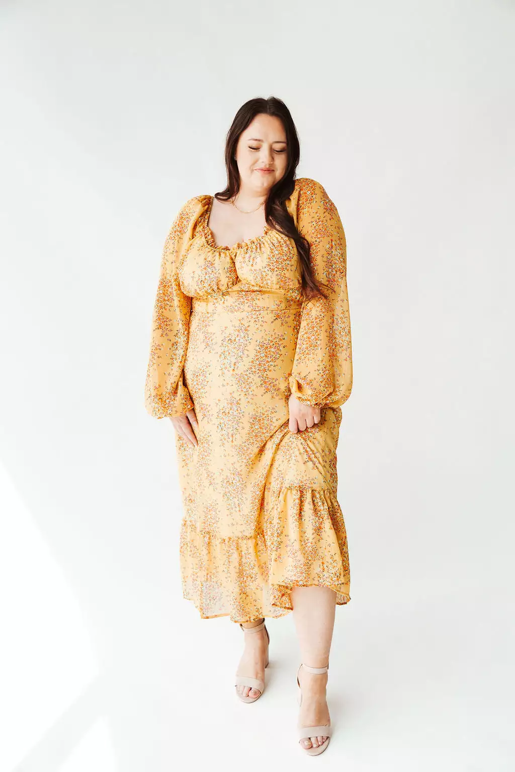 The Ferndale Patterned Midi Dress in Yellow Floral