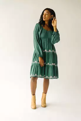 The Havana Embroidered Detail Dress in Hunter Green