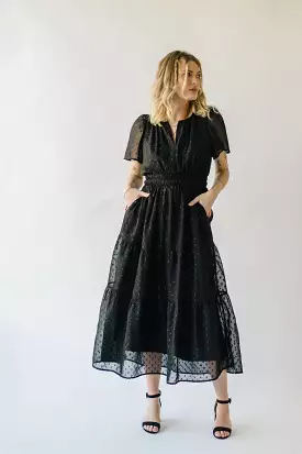 The Hobson Tiered Midi Dress in Black Metallic