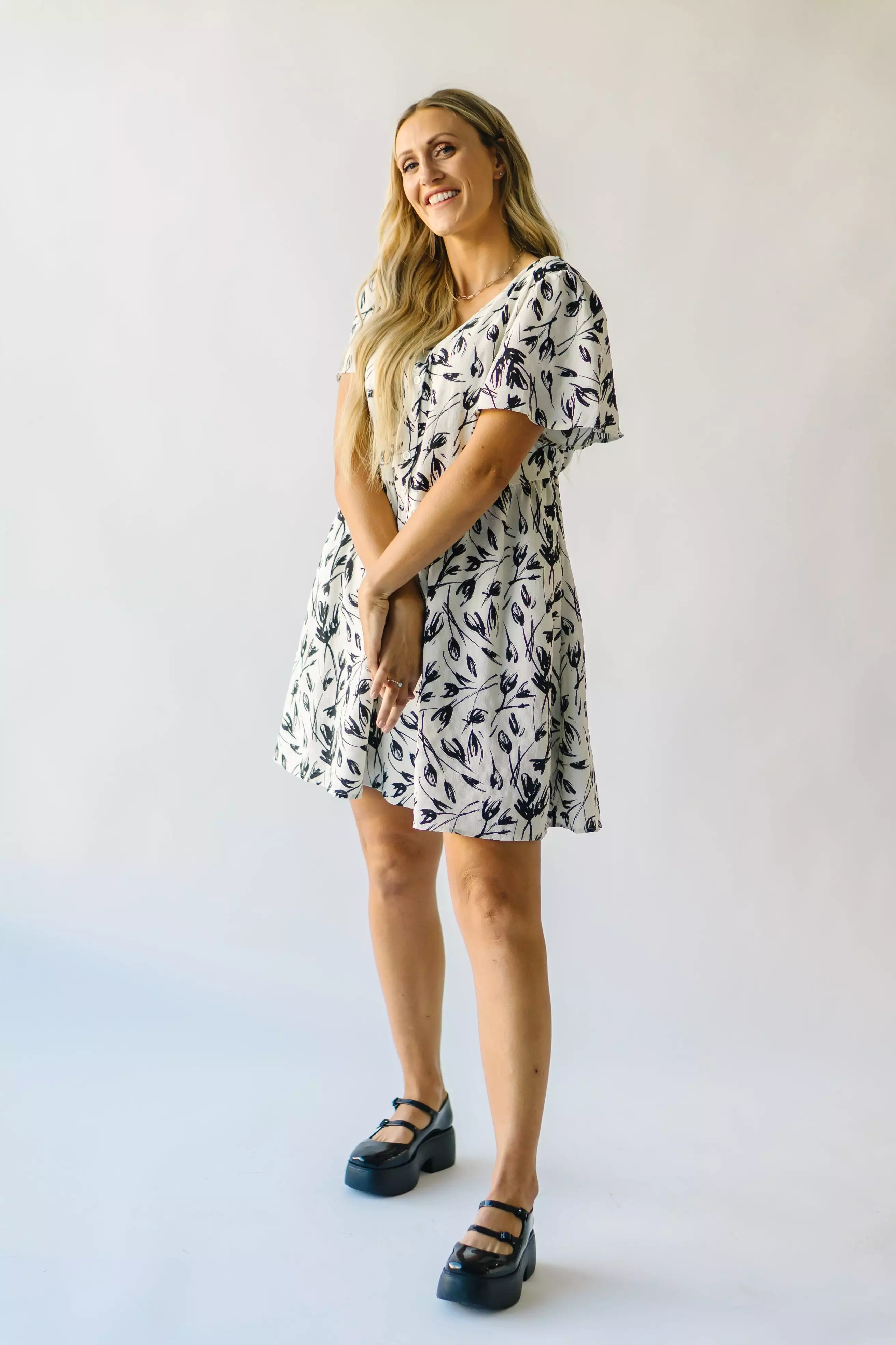 The Hopkin Button Detail Floral Dress in Cream