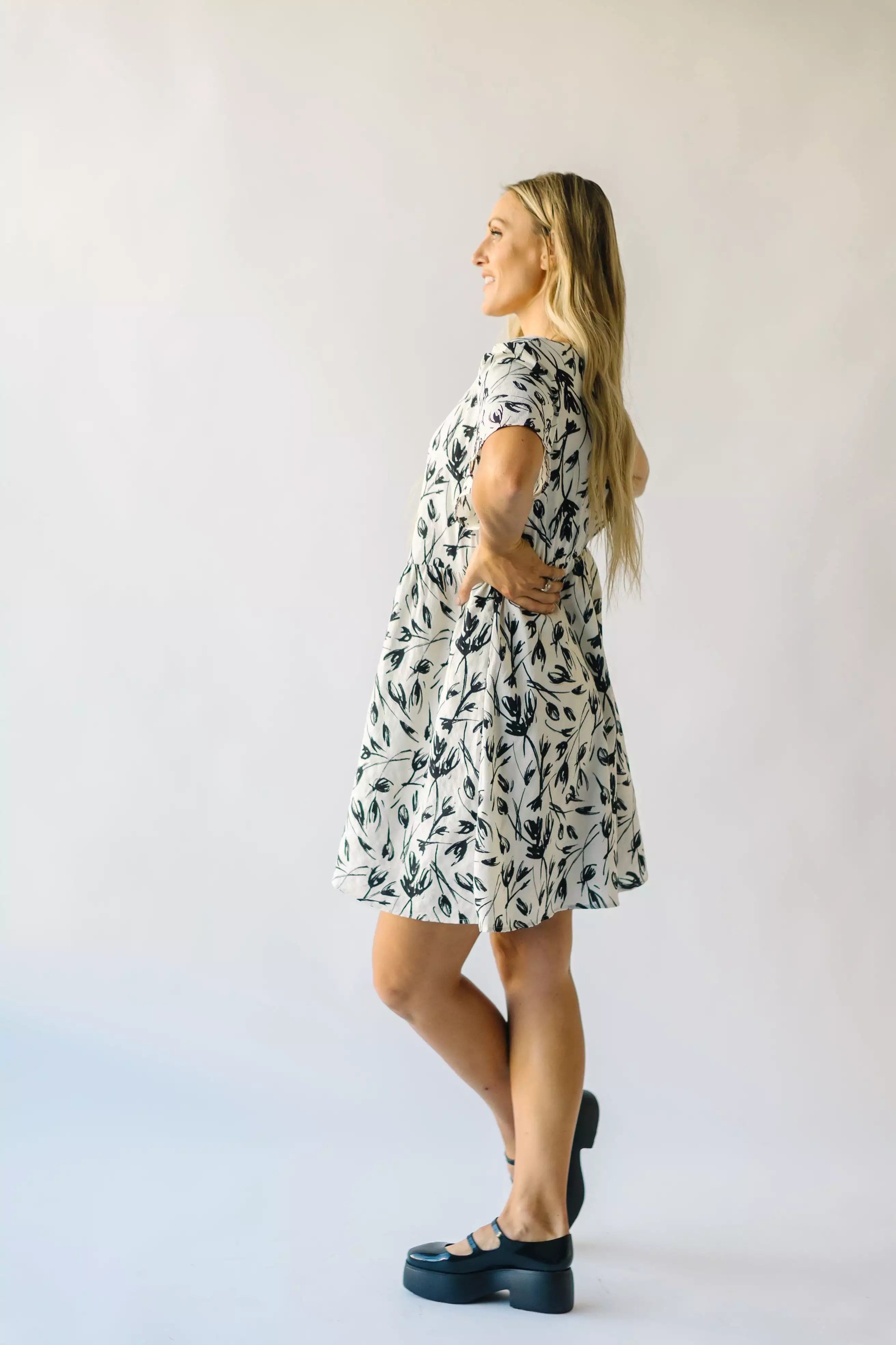 The Hopkin Button Detail Floral Dress in Cream