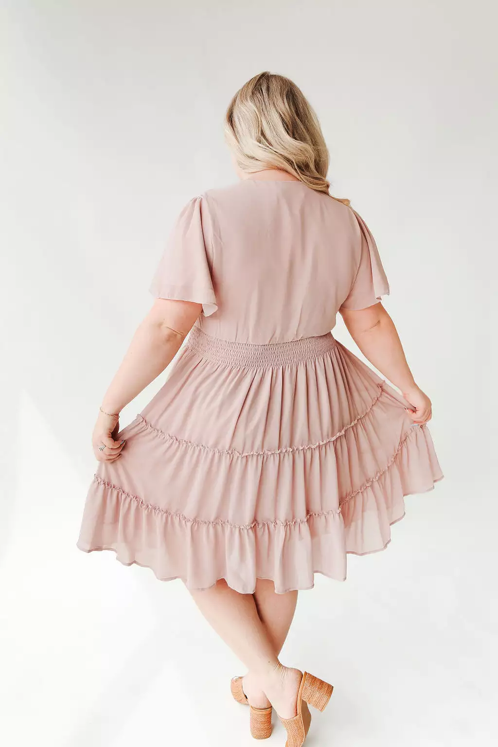 The Jemma Tiered Detail Dress in Blush